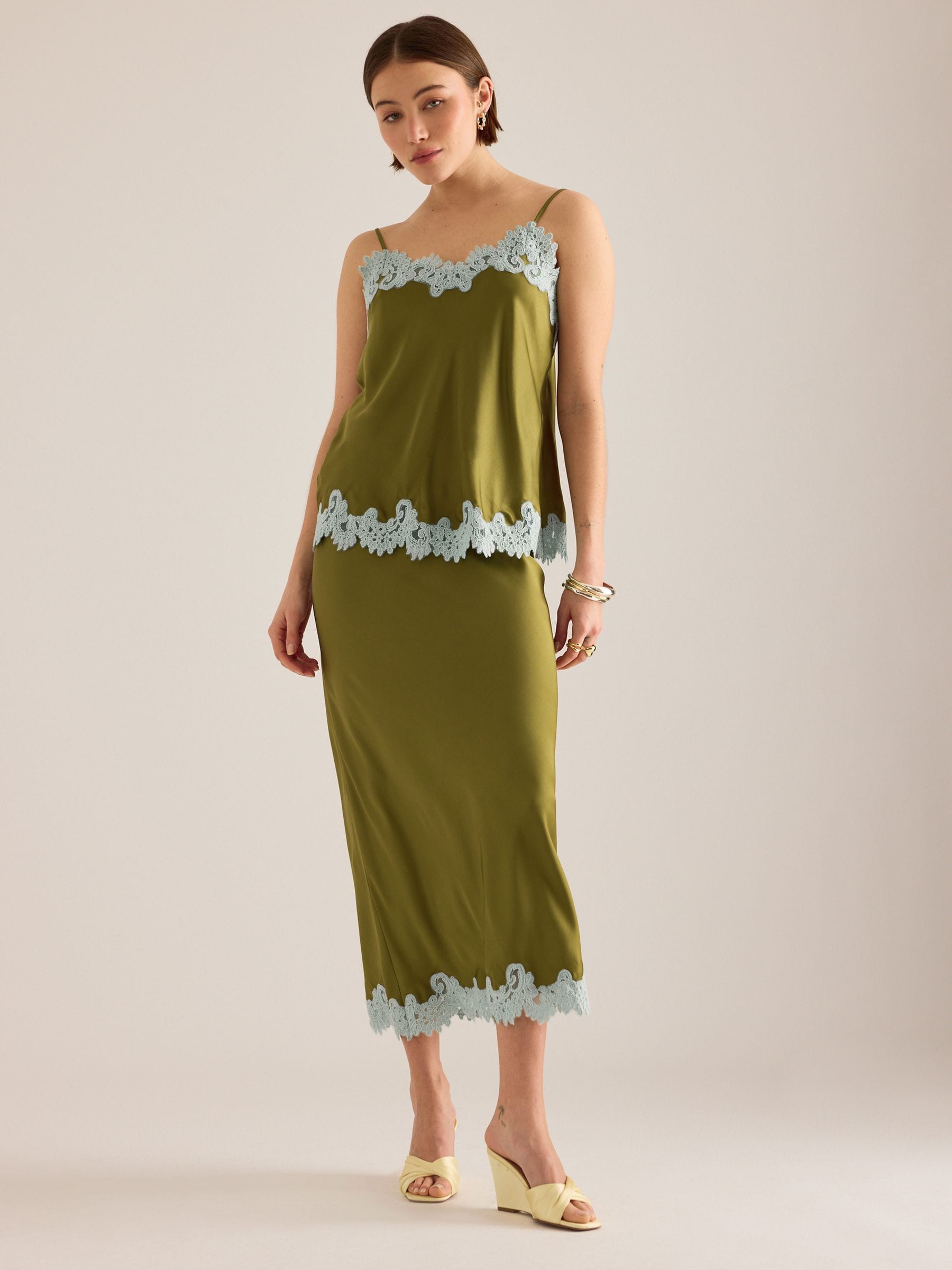 Buy Anthropologie Green Lace Trim Bias Midi Slip Skirt from Next USA
