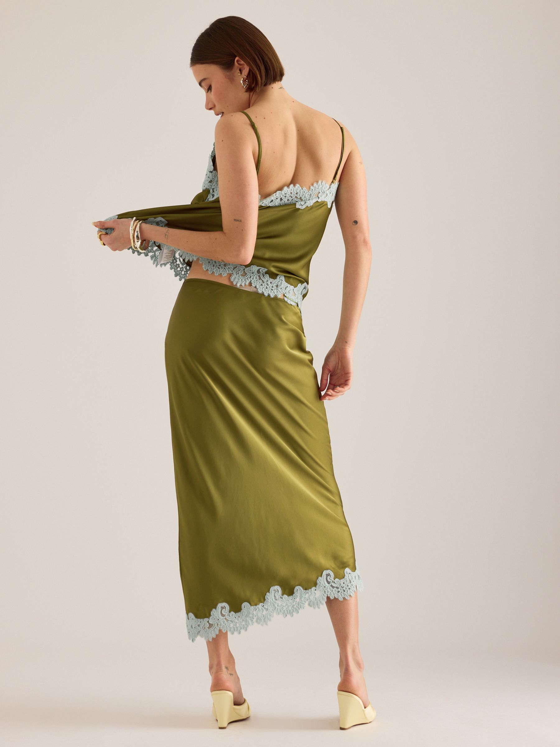 Buy Anthropologie Green Lace Trim Bias Midi Slip Skirt from Next