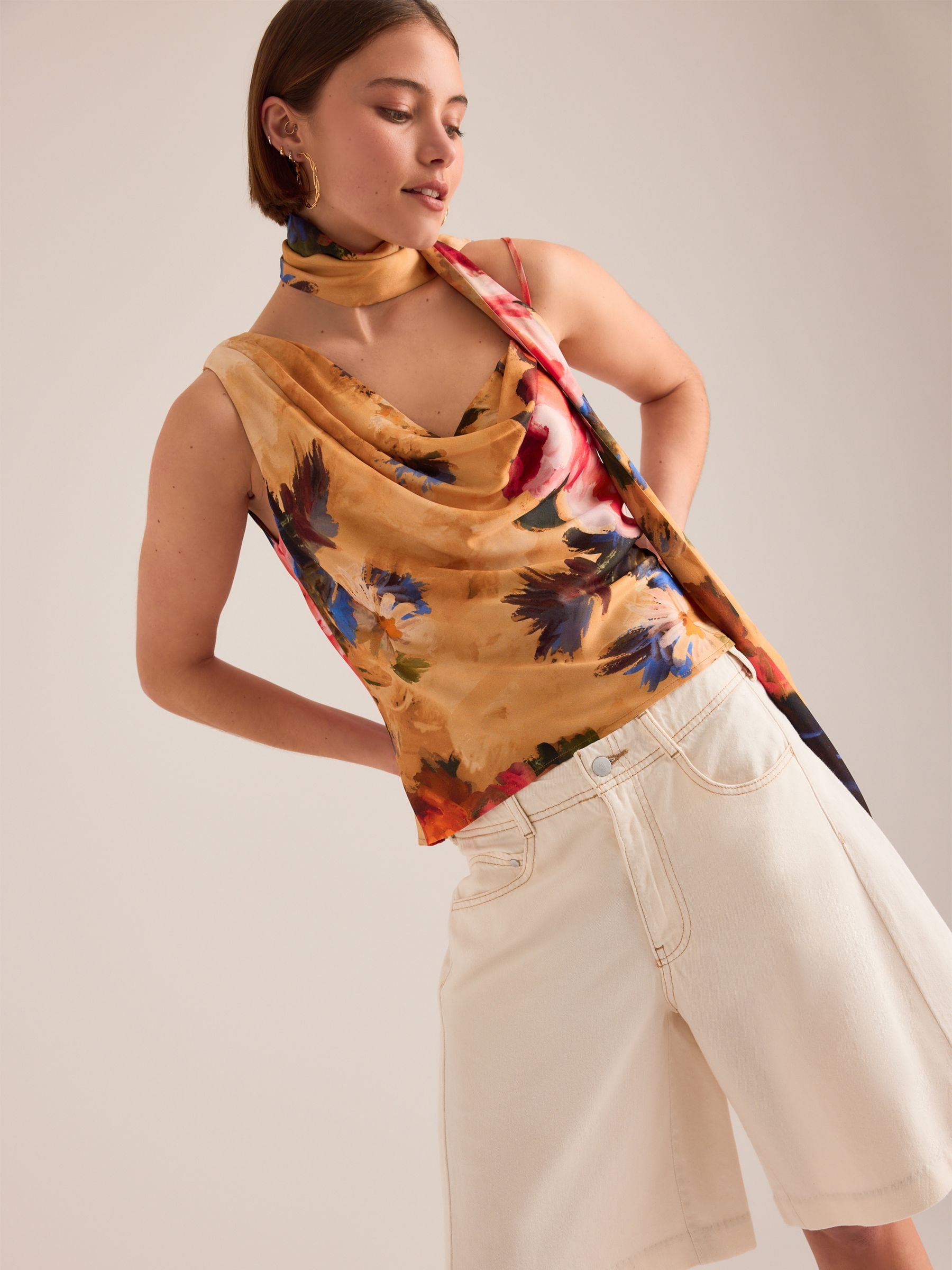 トップス meer. NECK DRAPE CAMI TOP /FLOWER Buy Anthropologie Yellow Floral Printed Scarf Detail Cami Top from