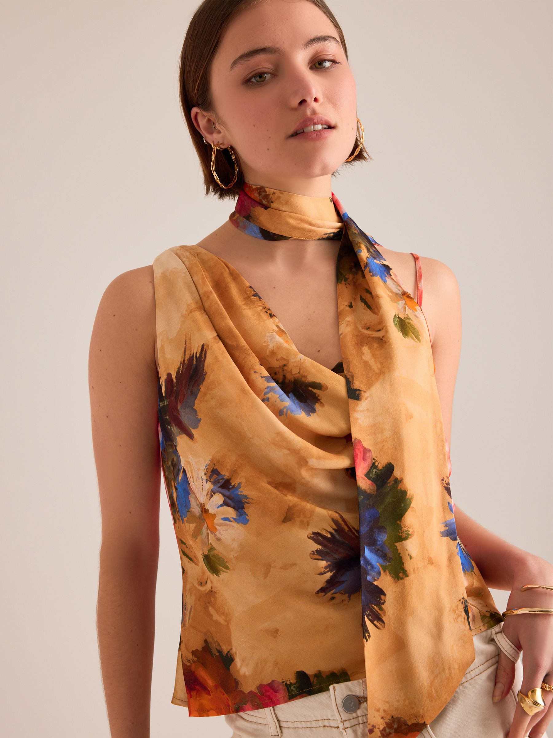 Buy Anthropologie Yellow Floral Printed Scarf Detail Cami Top from