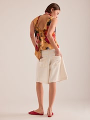 Anthropologie Yellow Printed Scarf Detail Cami Top - Image 5 of 6