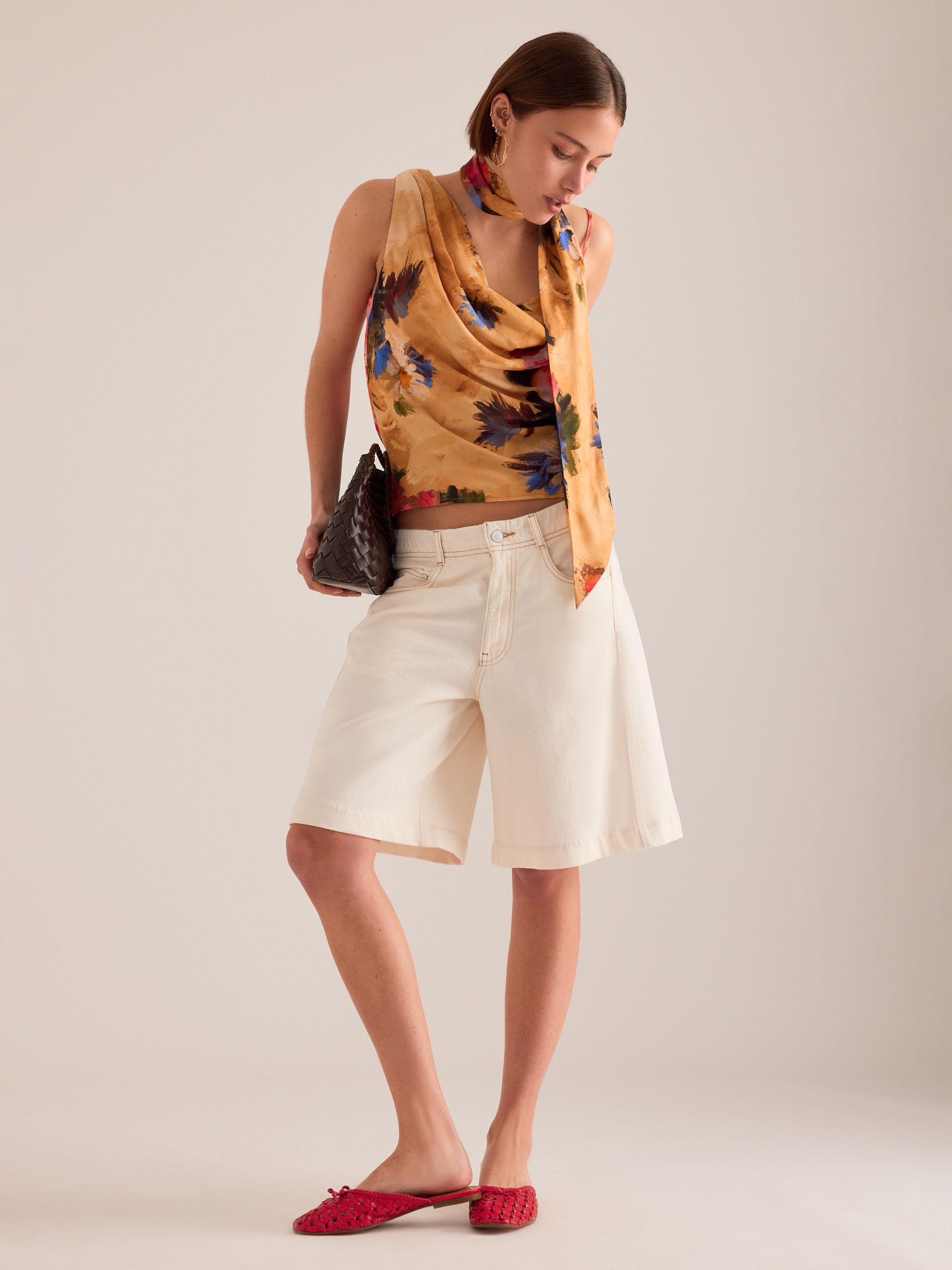 Buy Anthropologie Yellow Floral Printed Scarf Detail Cami Top from