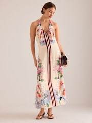 Anthropologie Cream Mia Floral Halter Midi Dress - Image 1 of 4