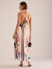 Anthropologie Cream Mia Floral Halter Midi Dress - Image 2 of 4