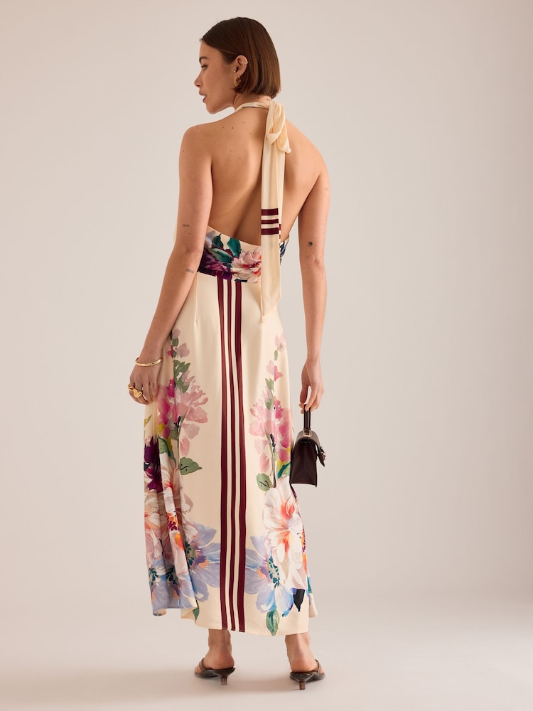 Anthropologie Cream Mia Floral Halter Midi Dress - Image 2 of 4