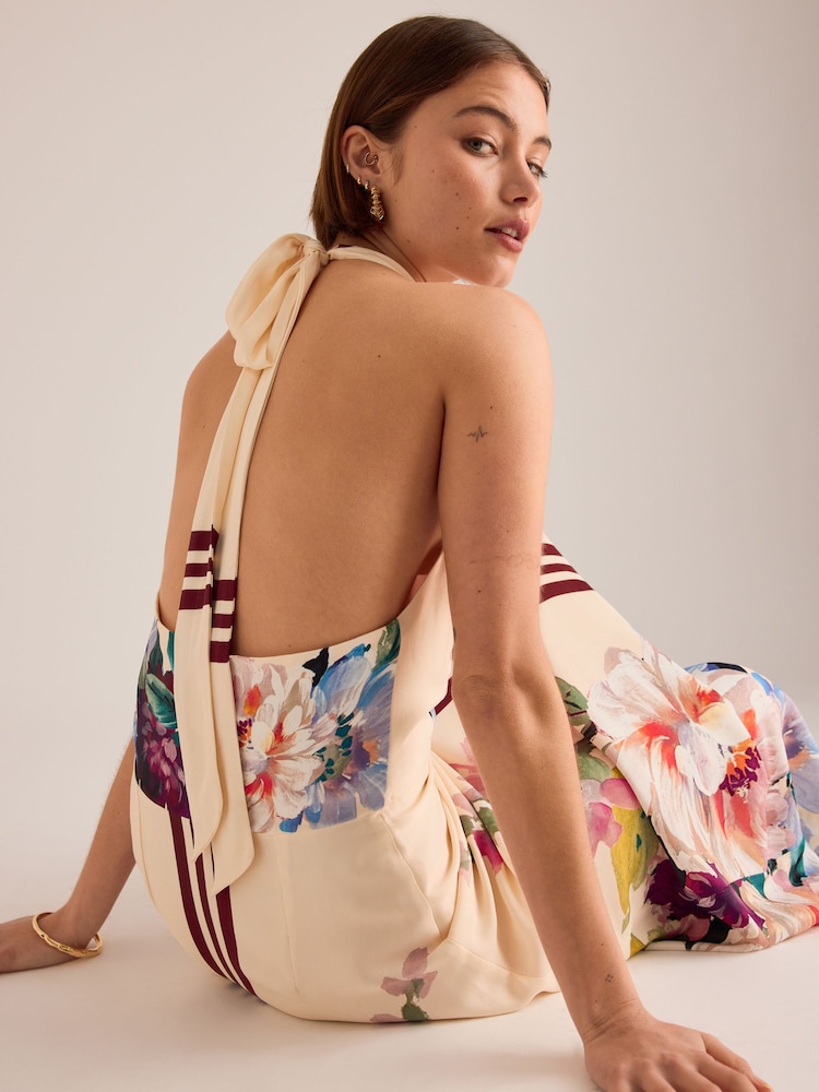 Anthropologie Cream Mia Floral Halter Midi Dress - Image 4 of 4