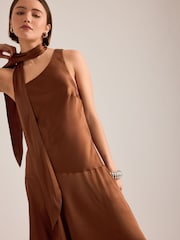 Brązowy - Anthropologie Ruby Scarf-Detail Asymmetric Satin Mini Dress - Obraz 6 z 6
