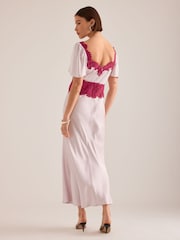 Anthropologie Pink Olivia Satin Lace Midi Dress - Image 3 of 4