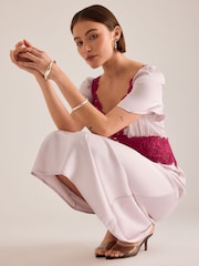 Anthropologie Pink Olivia Satin Lace Midi Dress - Image 4 of 4