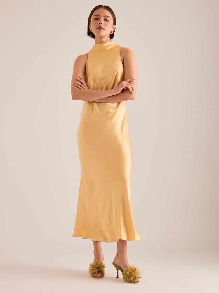 Anthropologie Yellow Milly Satin High-Neck Midi Dress - Image 1 of 4 Anthropologie Yellow Milly Satin High-Neck Midi Dress - Image 1 of 4
