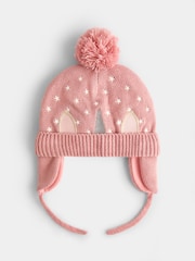 JoJo Maman Bébé Pink Unicorn Pom Pom Knitted Hat - Image 1 of 4