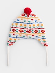 JoJo Maman Bébé Cream Floral Floral FairIsle Hat - Image 2 of 4