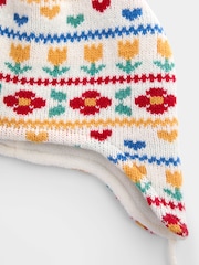 JoJo Maman Bébé Cream Floral Floral FairIsle Hat - Image 3 of 4