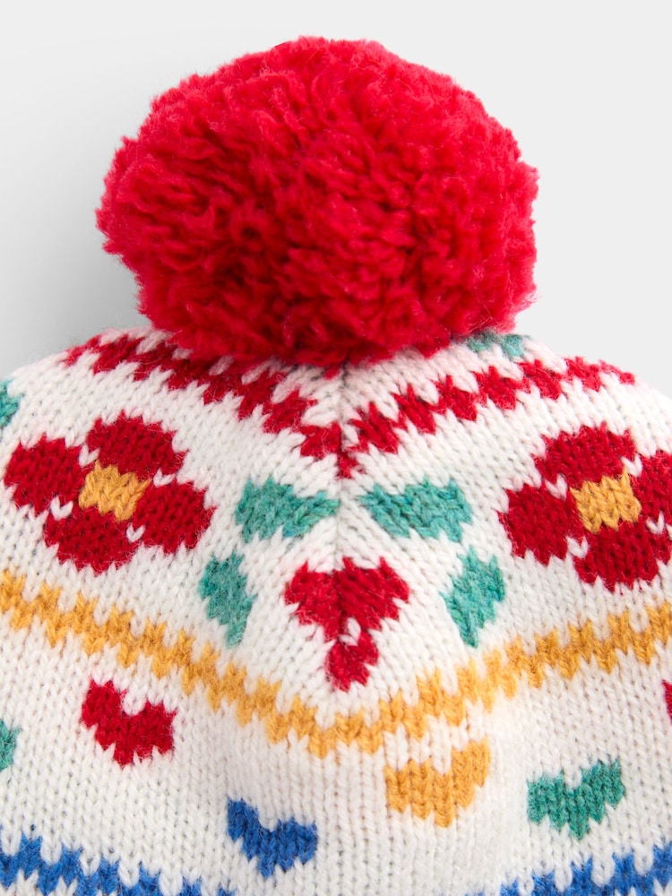JoJo Maman Bébé Cream Floral Floral FairIsle Hat - Image 4 of 4 JoJo Maman Bébé Cream Floral Floral FairIsle Hat - Image 4 of 4