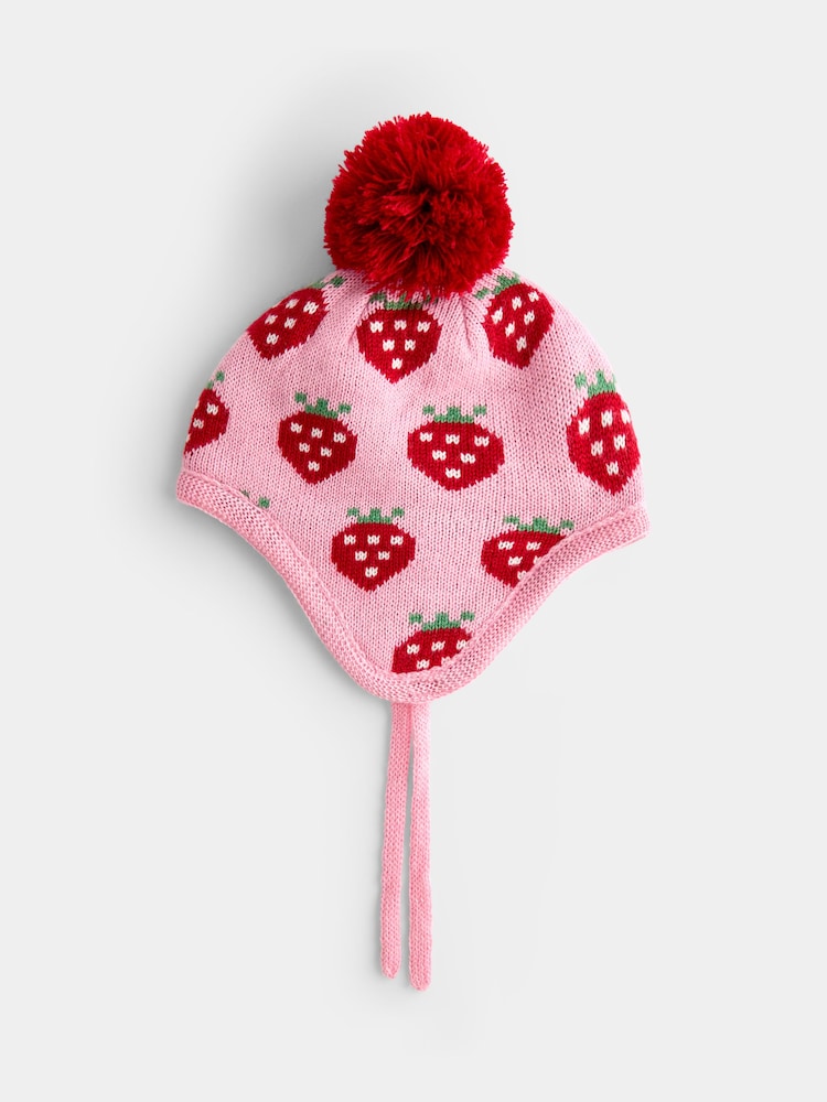 JoJo Maman Bébé Pink Strawberry Knitted Hat - Image 1 of 4 JoJo Maman Bébé Pink Strawberry Knitted Hat - Image 1 of 4