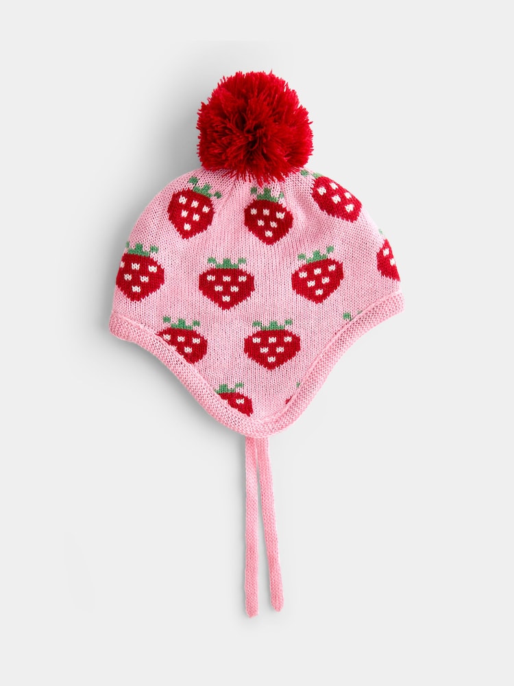 JoJo Maman Bébé Pink Strawberry Knitted Hat - Image 2 of 4 JoJo Maman Bébé Pink Strawberry Knitted Hat - Image 2 of 4