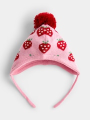 JoJo Maman Bébé Pink Strawberry Knitted Hat - Image 3 of 4
