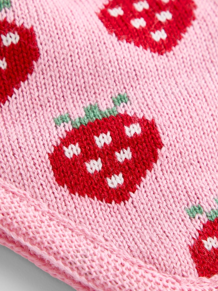 JoJo Maman Bébé Pink Strawberry Knitted Hat - Image 4 of 4 JoJo Maman Bébé Pink Strawberry Knitted Hat - Image 4 of 4
