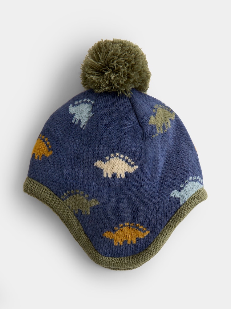 JoJo Maman Bébé Green Dino Pom Pom Knitted Hat - Image 1 of 4 JoJo Maman Bébé Green Dino Pom Pom Knitted Hat - Image 1 of 4