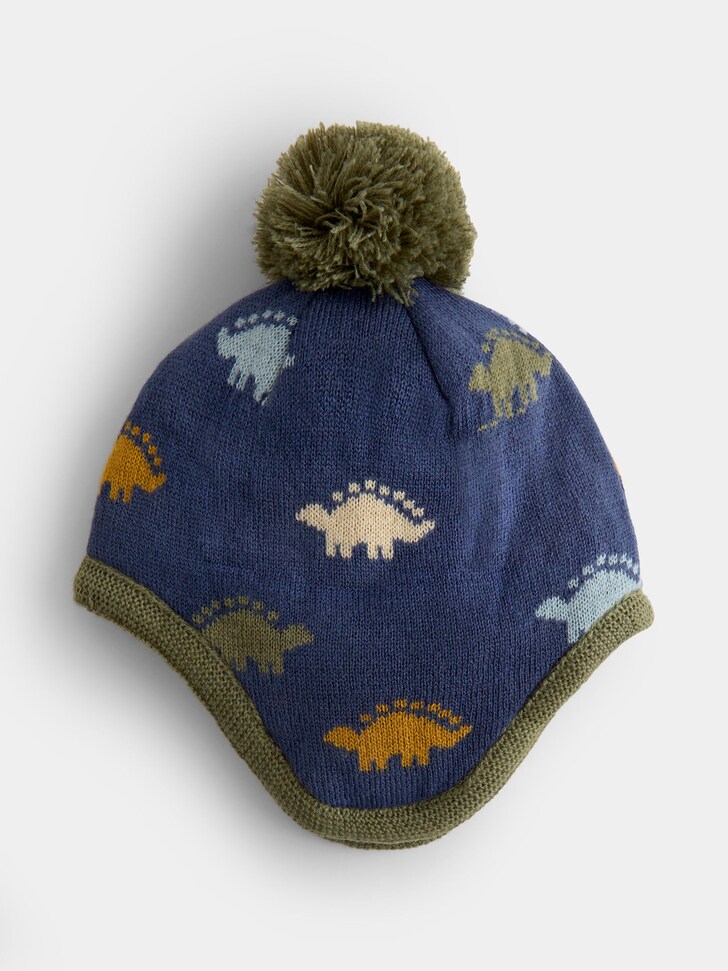 JoJo Maman Bébé Green Dino Pom Pom Knitted Hat