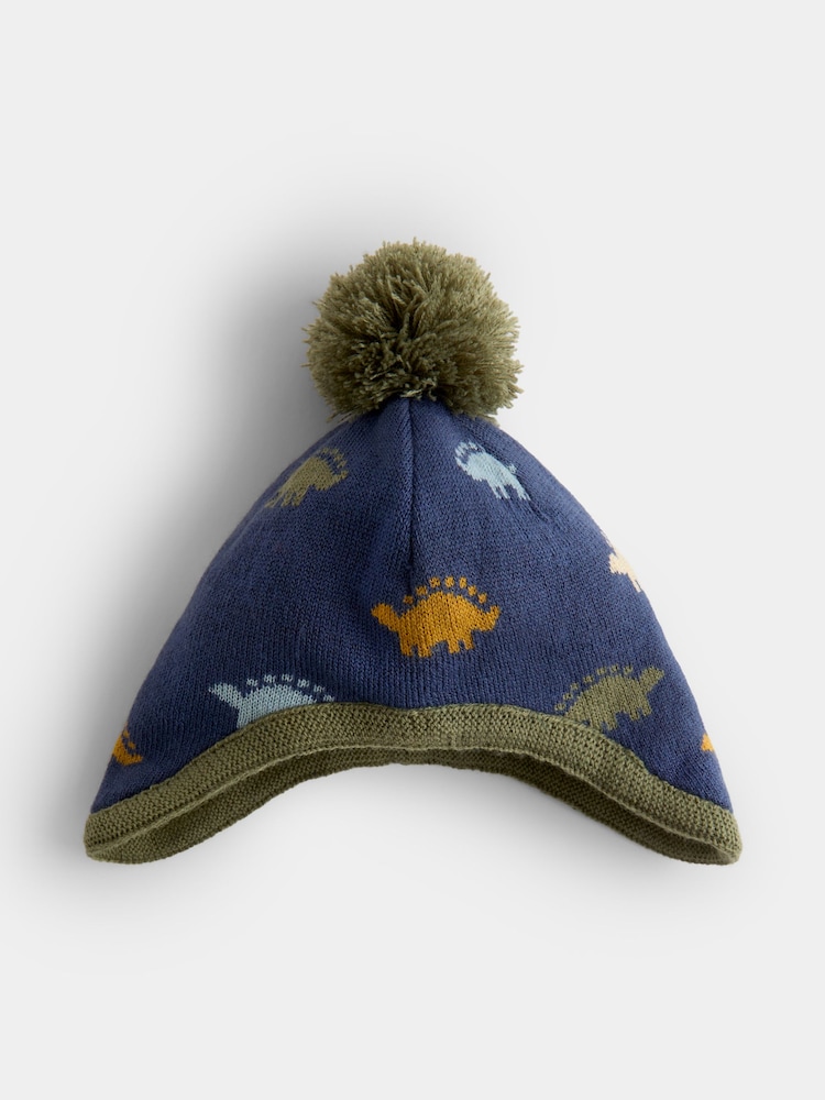 JoJo Maman Bébé Green Dino Pom Pom Knitted Hat - Image 2 of 4 JoJo Maman Bébé Green Dino Pom Pom Knitted Hat - Image 2 of 4