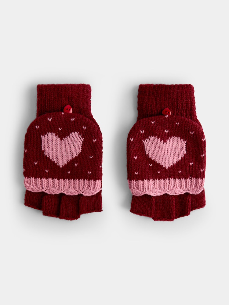 JoJo Maman Bébé Berry Heart Convertible Mittens - Image 1 of 5 JoJo Maman Bébé Berry Heart Convertible Mittens - Image 1 of 5