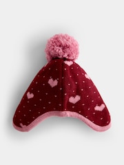 JoJo Maman Bébé Berry Heart Pom Pom Knitted Hat - Image 3 of 4