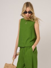 Nobodys Child Green Sleeveless linen-blend Stirling Top - Image 2 of 5