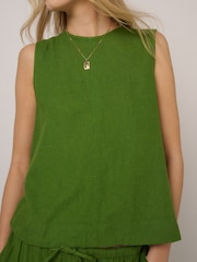Nobodys Child Green Sleeveless linen-blend Stirling Top - Image 3 of 5