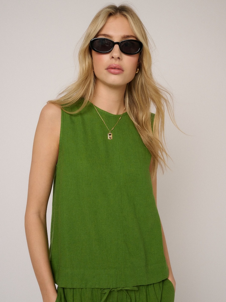 Nobodys Child Green Sleeveless linen-blend Stirling Top - Image 5 of 5