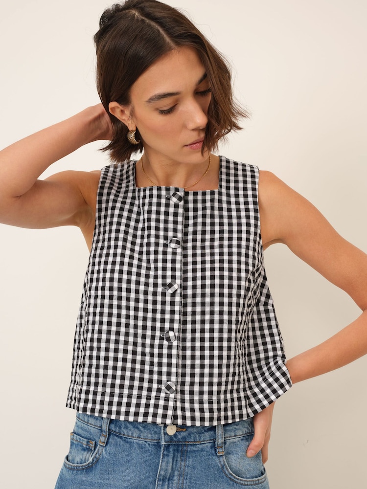 Nobodys Child Black Sammie Gingham Button-Up Top - Image 1 of 5