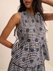 Nobodys Child Blue Valerie Embroidered Gingham Top - Image 1 of 5