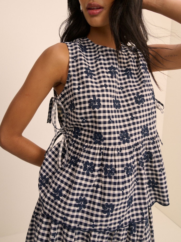 Nobodys Child Blue Valerie Embroidered Gingham Top - Image 1 of 5