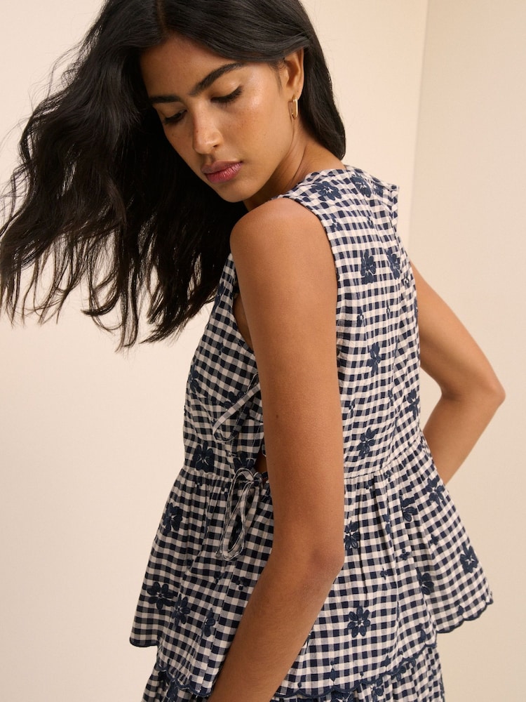 Nobodys Child Blue Valerie Embroidered Gingham Top - Image 2 of 5