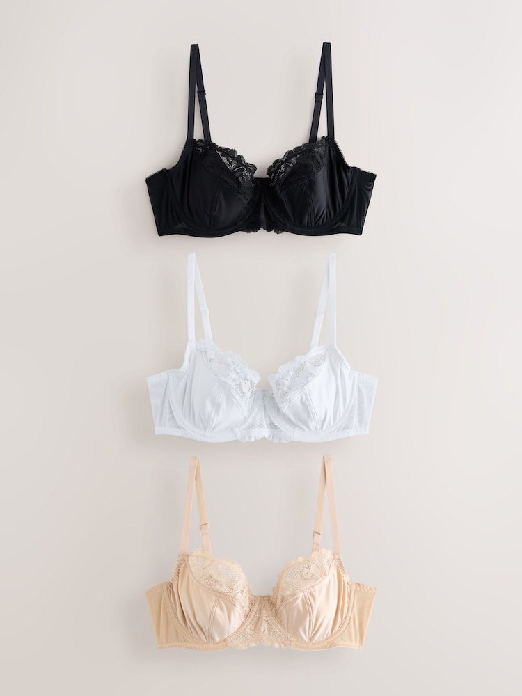 Black/White/Almond Nude Full Cup Non Padded Full Cup Bras 3 Pack - Image 1 of 10