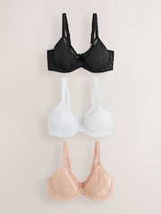 Black/White/Almond Nude DD+ Minimising Full Cup Bras 3 Pack - Image 2 of 11