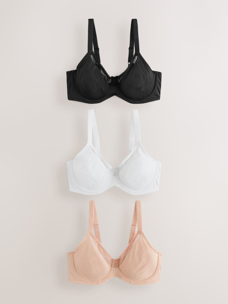 Black/White/Almond Nude DD+ Minimising Full Cup Bras 3 Pack - Image 2 of 11 Black/White/Almond Nude DD+ Minimising Full Cup Bras 3 Pack - Image 2 of 11