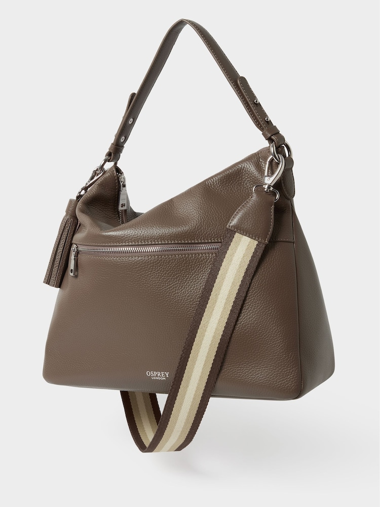 Osprey London Brown Grainy Hide Leather Stella Hobo Bag - Image 1 of 5 Osprey London Brown Grainy Hide Leather Stella Hobo Bag - Image 1 of 5