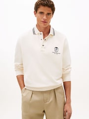 Tommy Hilfiger Cream Tipped Collar Relaxed Rugby Sweatshirt - Image 1 of 5