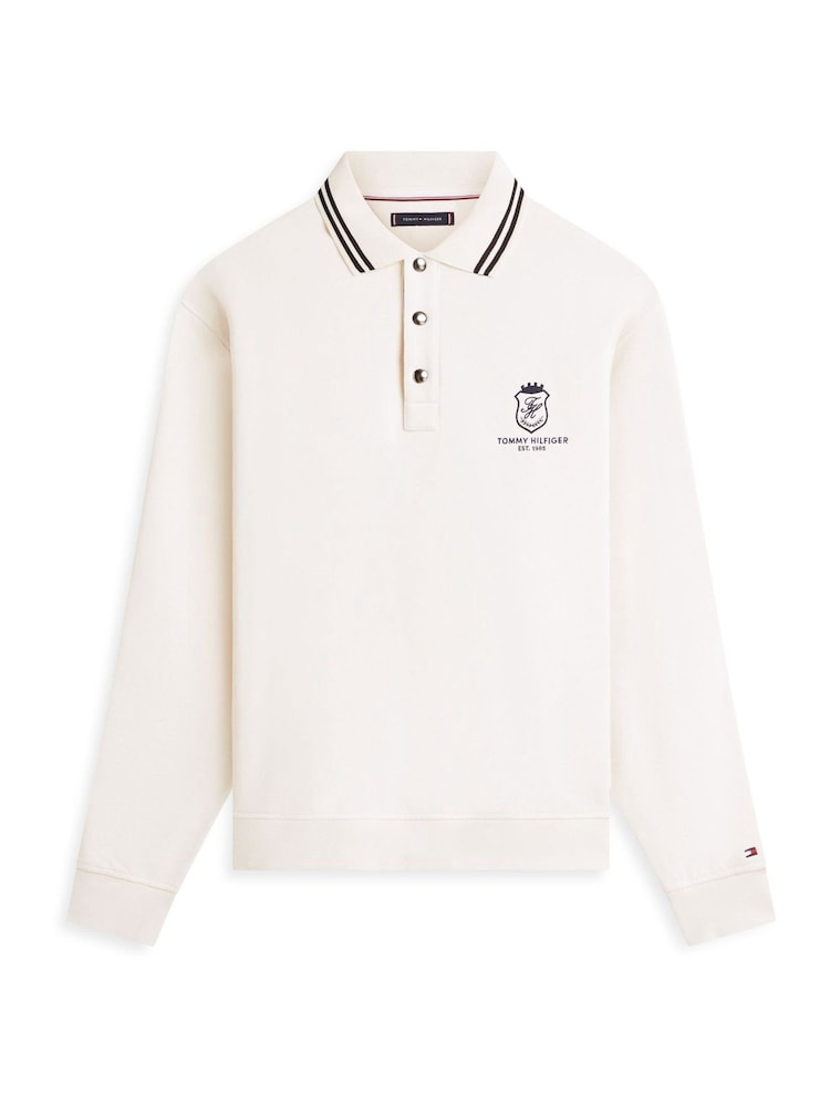 Tommy Hilfiger Cream Tipped Collar Relaxed Rugby Sweatshirt - Image 5 of 5