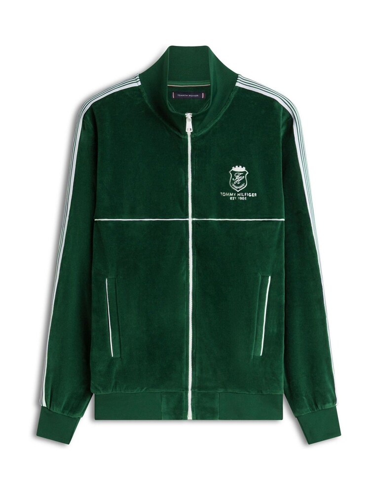 Tommy Hilfiger Green Colour-Blocked Velour Zip-Thru Track Jacket - Image 5 of 5