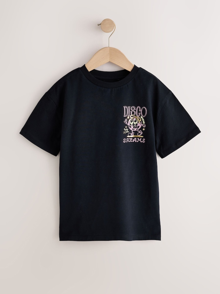 Black Disco Oversized Graphic T-Shirt (3-16yrs) - Image 1 of 4