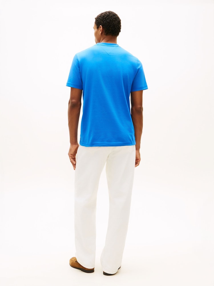 Tommy Hilfiger Blue Logo Embroidery Insert Jersey T-Shirt - Image 2 of 5 Tommy Hilfiger Blue Logo Embroidery Insert Jersey T-Shirt - Image 2 of 5