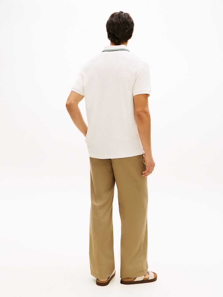 Tommy Hilfiger Cream Classic Fit Tipped Towelling Zip Polo Shirt - Image 2 of 5 Tommy Hilfiger Cream Classic Fit Tipped Towelling Zip Polo Shirt - Image 2 of 5