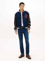 Tommy Hilfiger Blue Contrast Sleeve Leather Varsity Jacket - Image 3 of 6