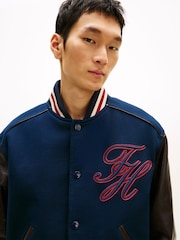 Tommy Hilfiger Blue Contrast Sleeve Leather Varsity Jacket - Image 5 of 6
