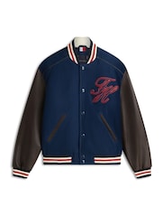 Tommy Hilfiger Blue Contrast Sleeve Leather Varsity Jacket - Image 6 of 6
