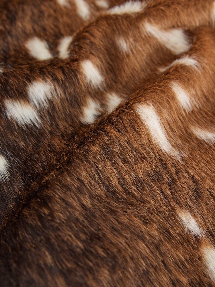 Brown Animal Deer Print Faux Fur Jacket - Image 7 of 7 Brown Animal Deer Print Faux Fur Jacket - Image 7 of 7