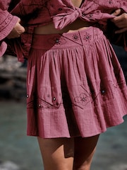 玫瑰粉紅色 - Embroidered Mirror Detail Rara Mini Skirt - 圖片 1/4