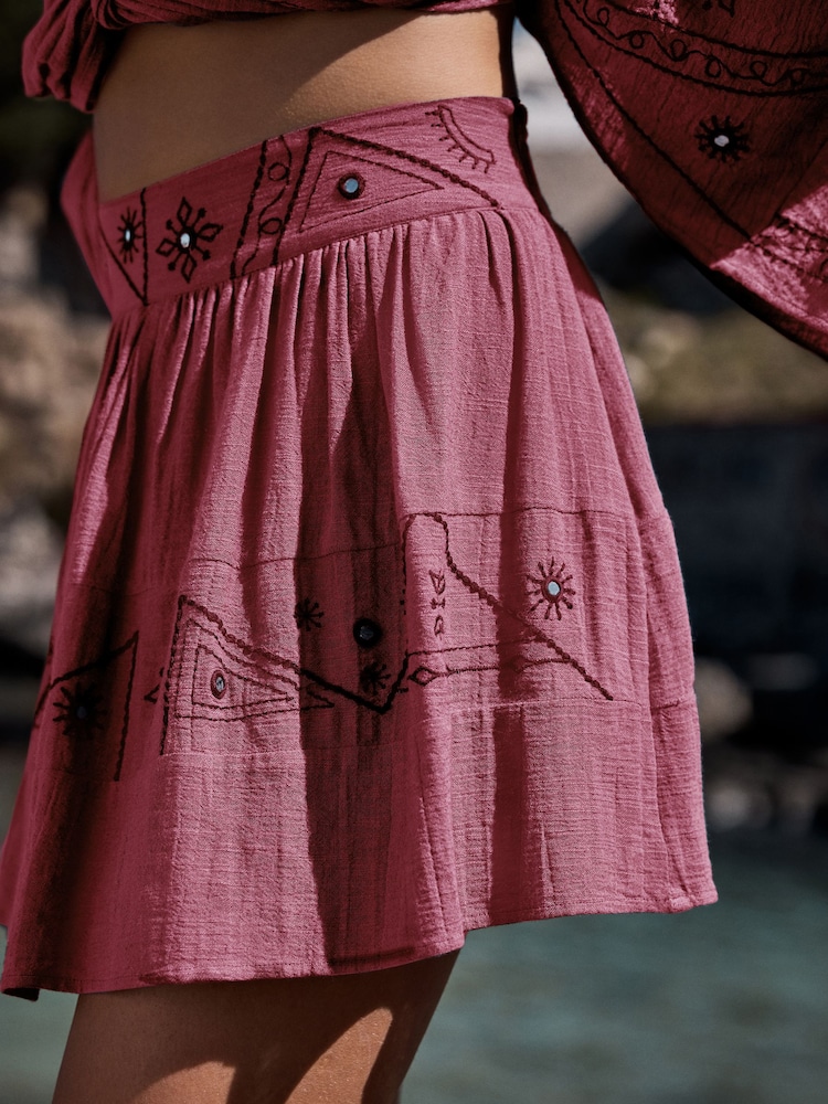 玫瑰粉紅色 - Embroidered Mirror Detail Rara Mini Skirt - 圖片 4/4